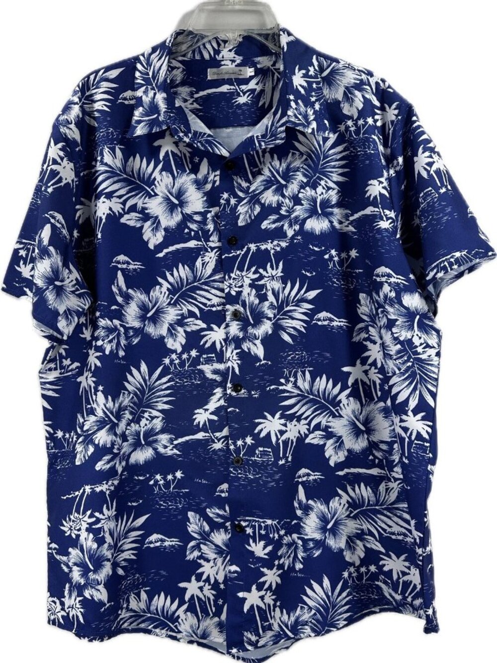 Dress for Adventure Men's Casual Dress Shirt Blue Palm Trees Hawaiian Size L